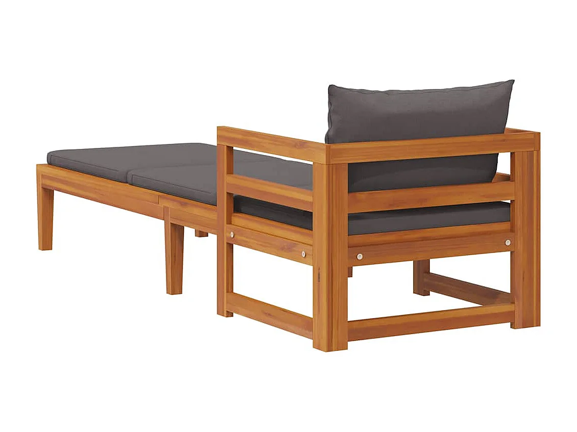 Chaise longue avec coussins gris foncé Bois d'acacia solide