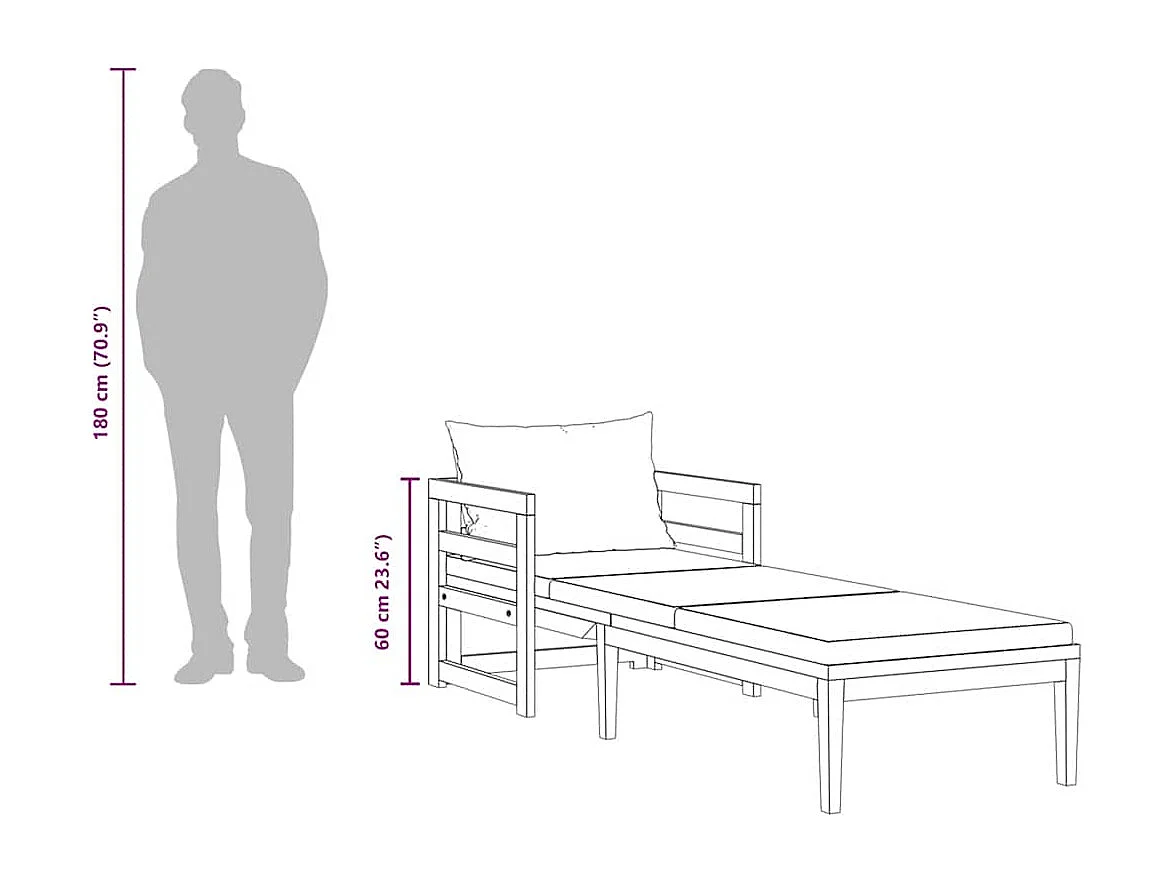 Chaise longue avec coussins gris foncé Bois d'acacia solide