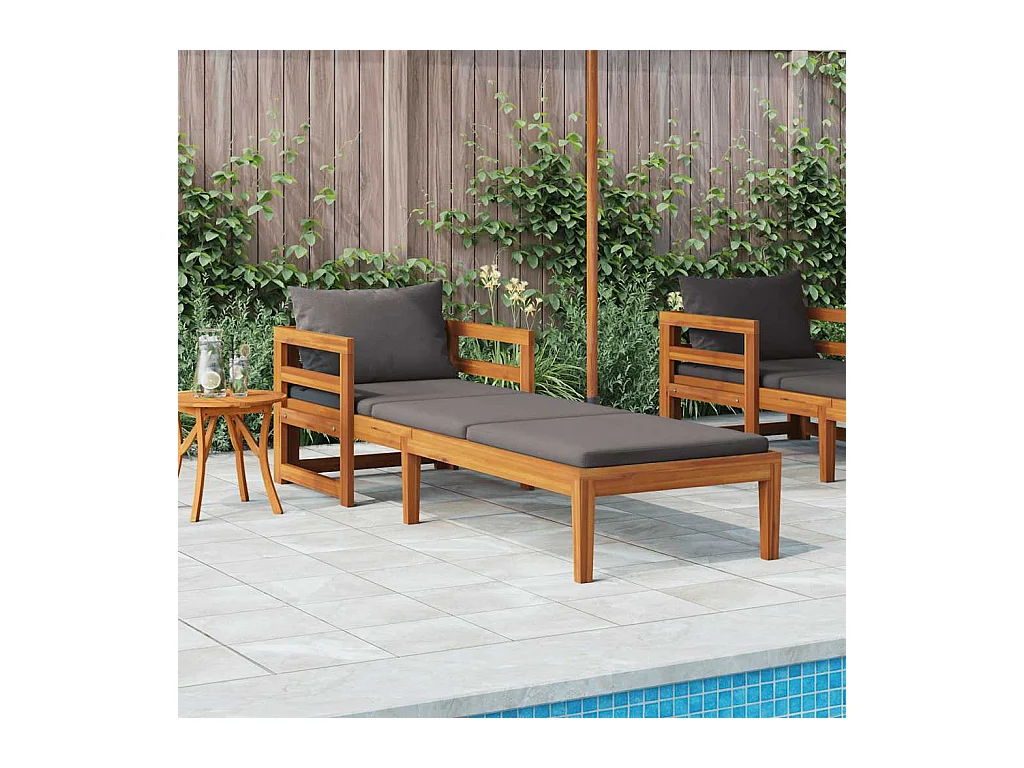 Chaise longue avec coussins gris foncé Bois d'acacia solide