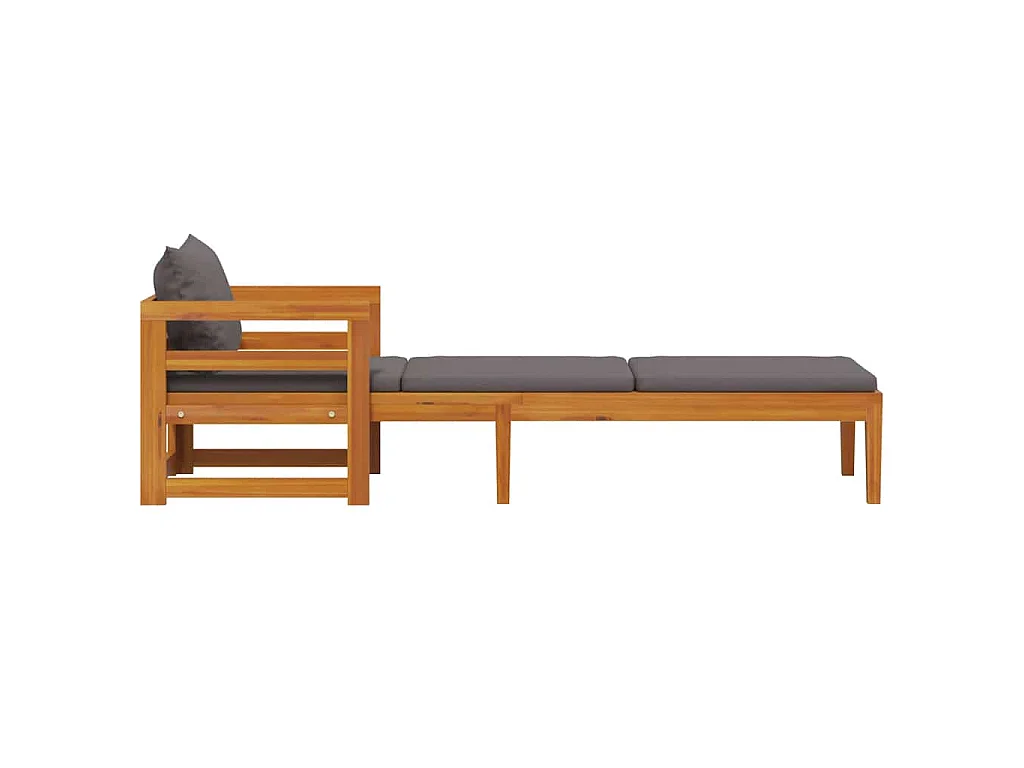 Chaise longue avec coussins gris foncé Bois d'acacia solide