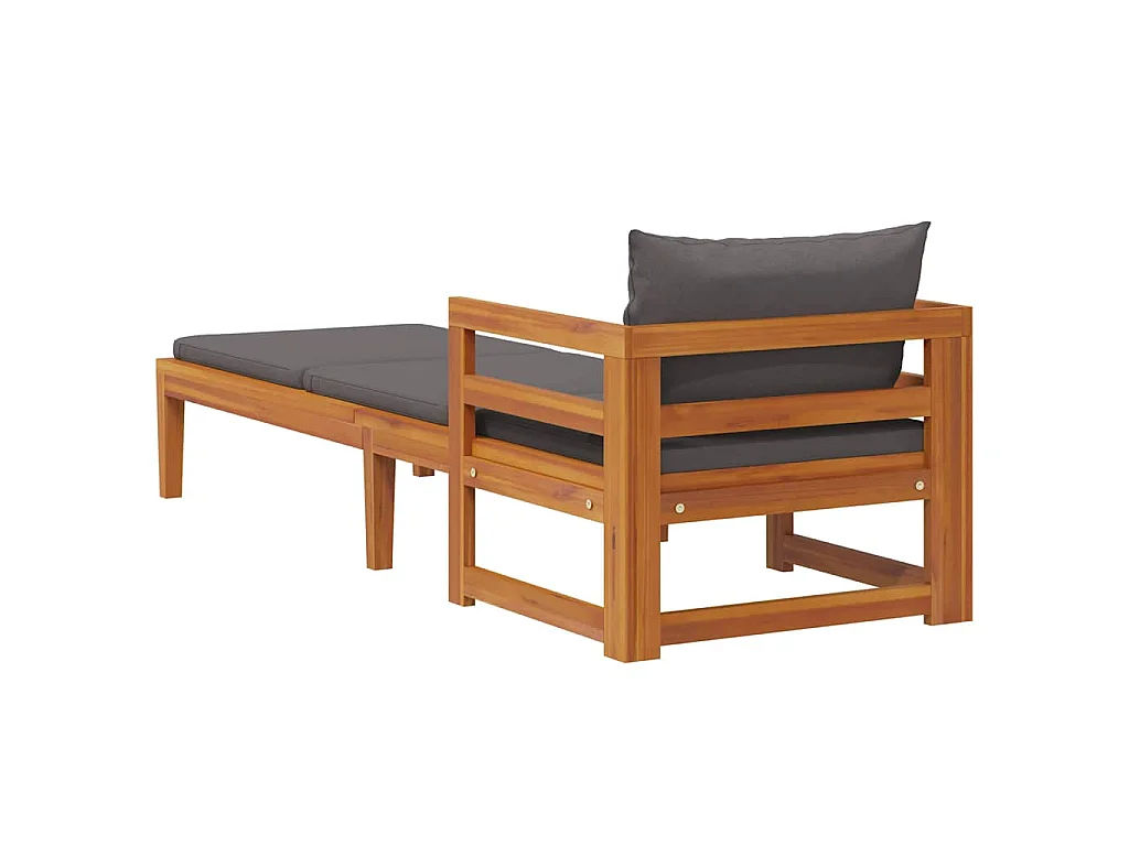 Chaise longue avec coussins gris foncé Bois d'acacia solide