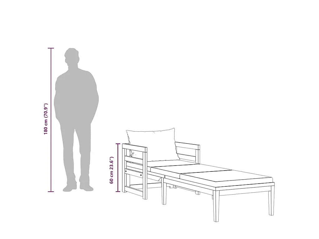 Chaise longue avec coussins gris foncé Bois d'acacia solide