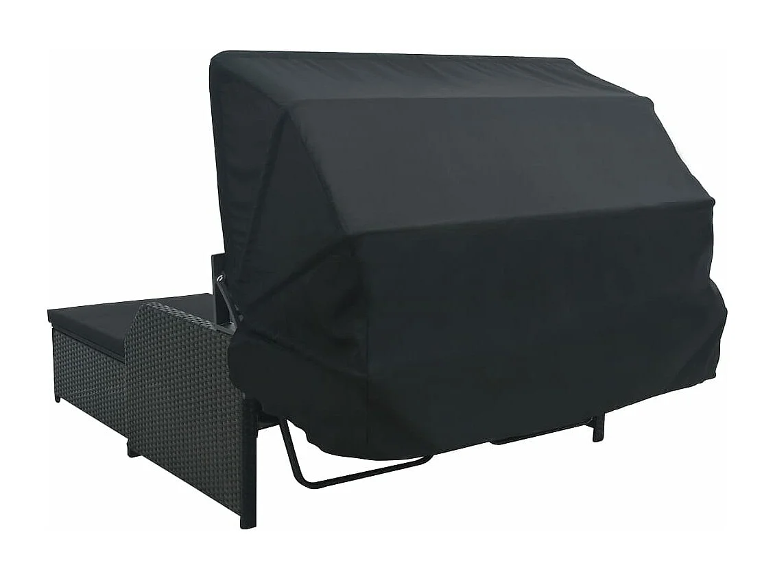 Chaise longue à 2 places avec auvent Résine tressée Noir