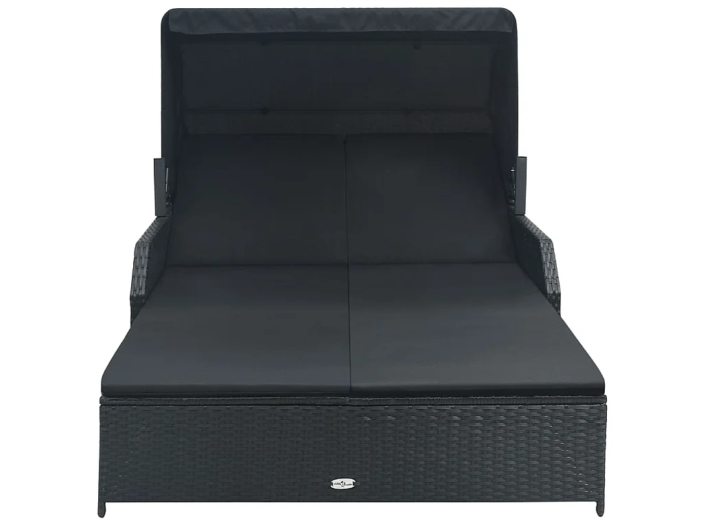 Chaise longue à 2 places avec auvent Résine tressée Noir