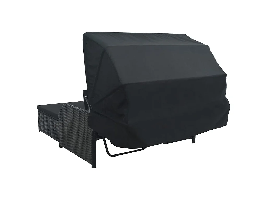Chaise longue à 2 places avec auvent Résine tressée Noir