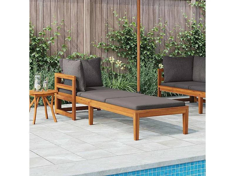 Chaise longue avec 1 accoudoir Gris foncé Bois d'acacia solide