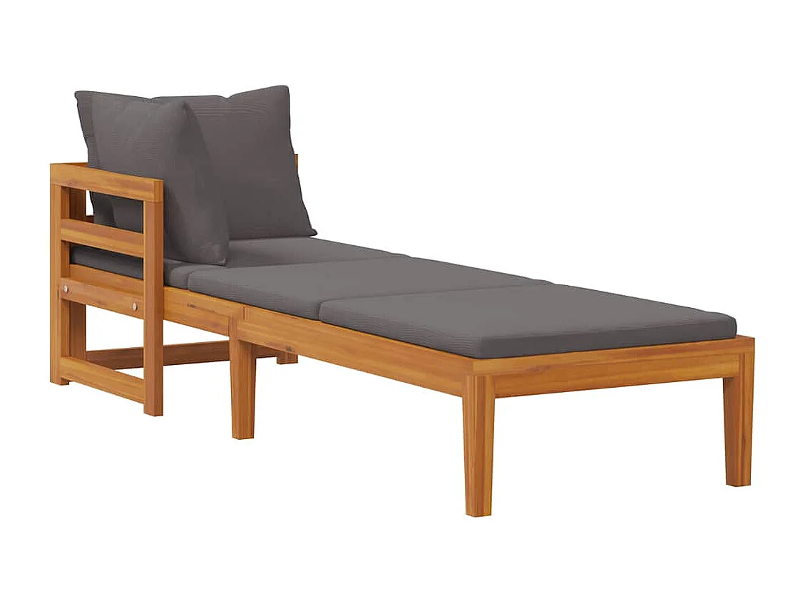 Chaise longue avec 1 accoudoir Gris foncé Bois d'acacia solide