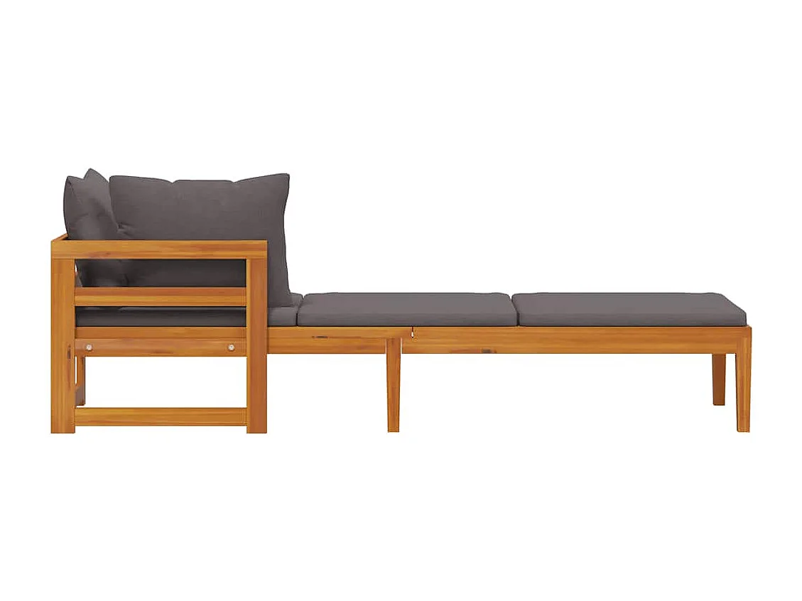 Chaise longue avec 1 accoudoir Gris foncé Bois d'acacia solide