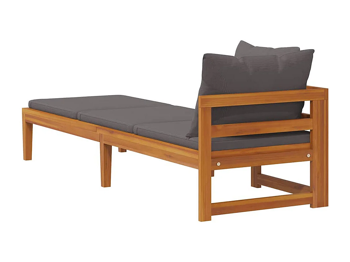 Chaise longue avec 1 accoudoir Gris foncé Bois d'acacia solide