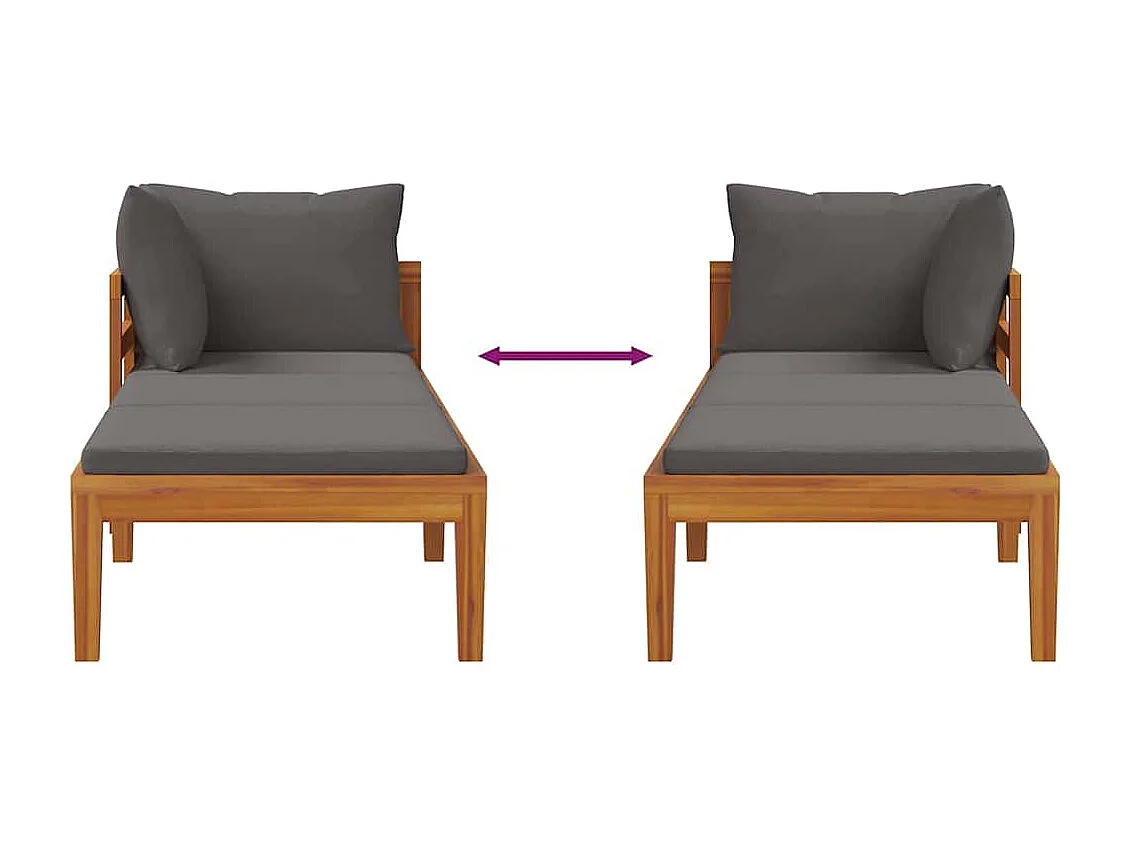 Chaise longue avec 1 accoudoir Gris foncé Bois d'acacia solide