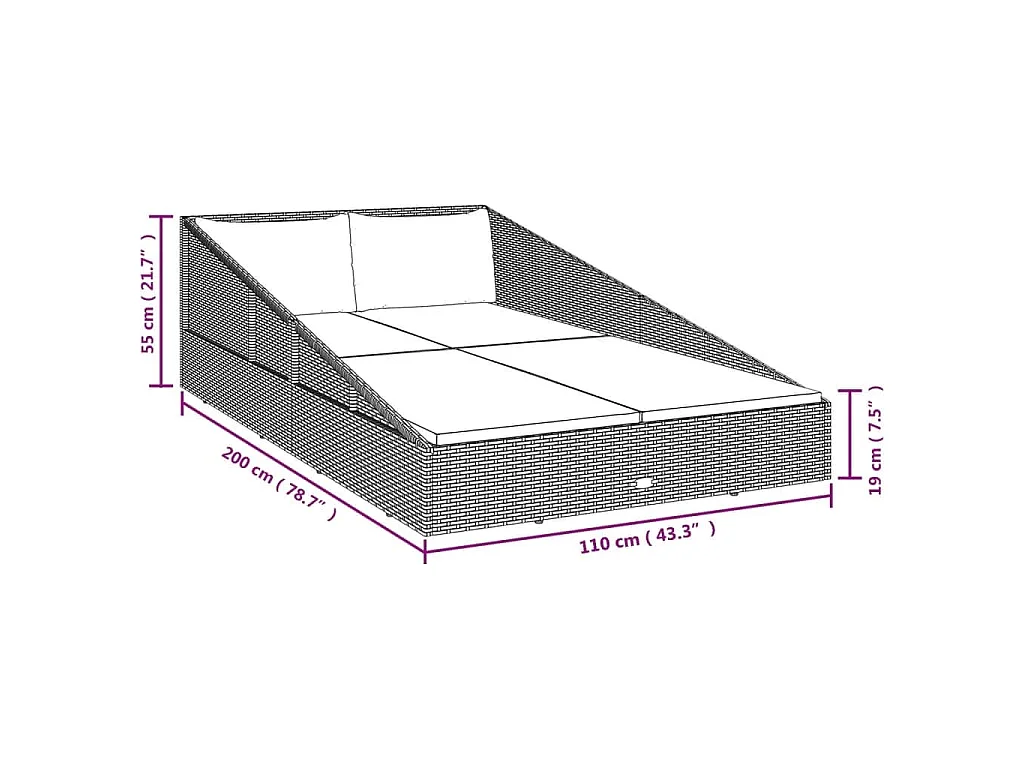 Lit de jardin marron 110x200 cm résine tressée