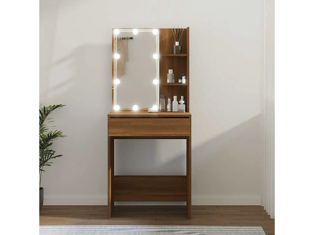 Schminktisch mit LED Braun Eichen-Optik 60x40x140 cm
