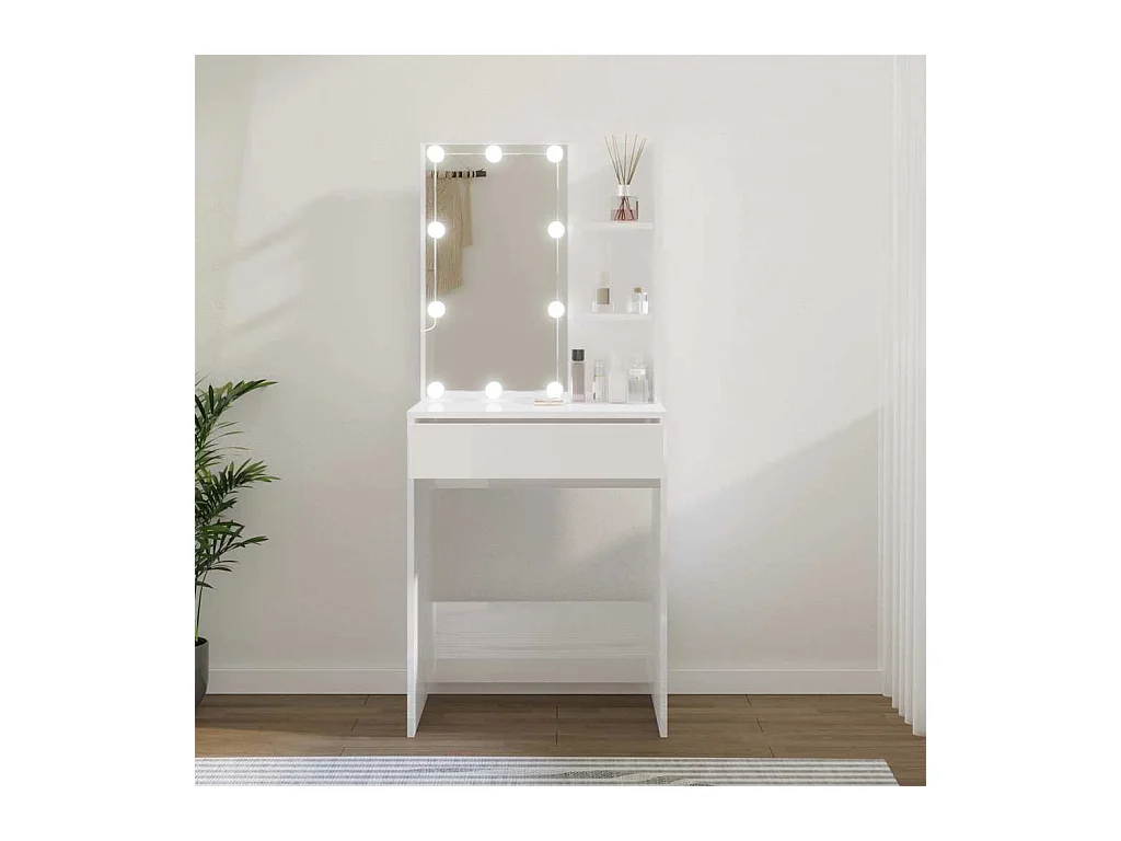 Schminktisch mit LED Hochglanz-Weiß 60x40x140 cm