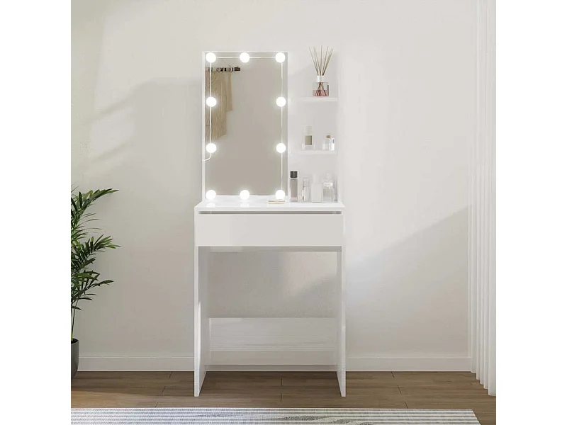 Kaptafel met LED-verlichting 60x40x140 cm hoogglans wit