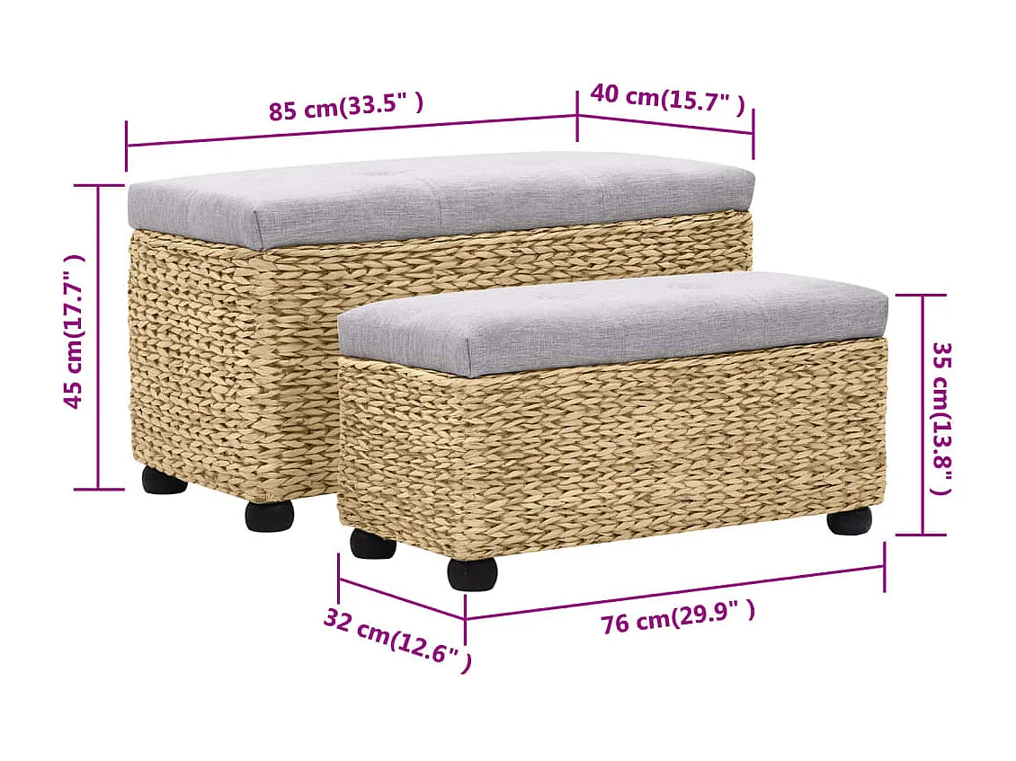 Ensemble de banc lot de 2 Jacinthe d'eau Gris