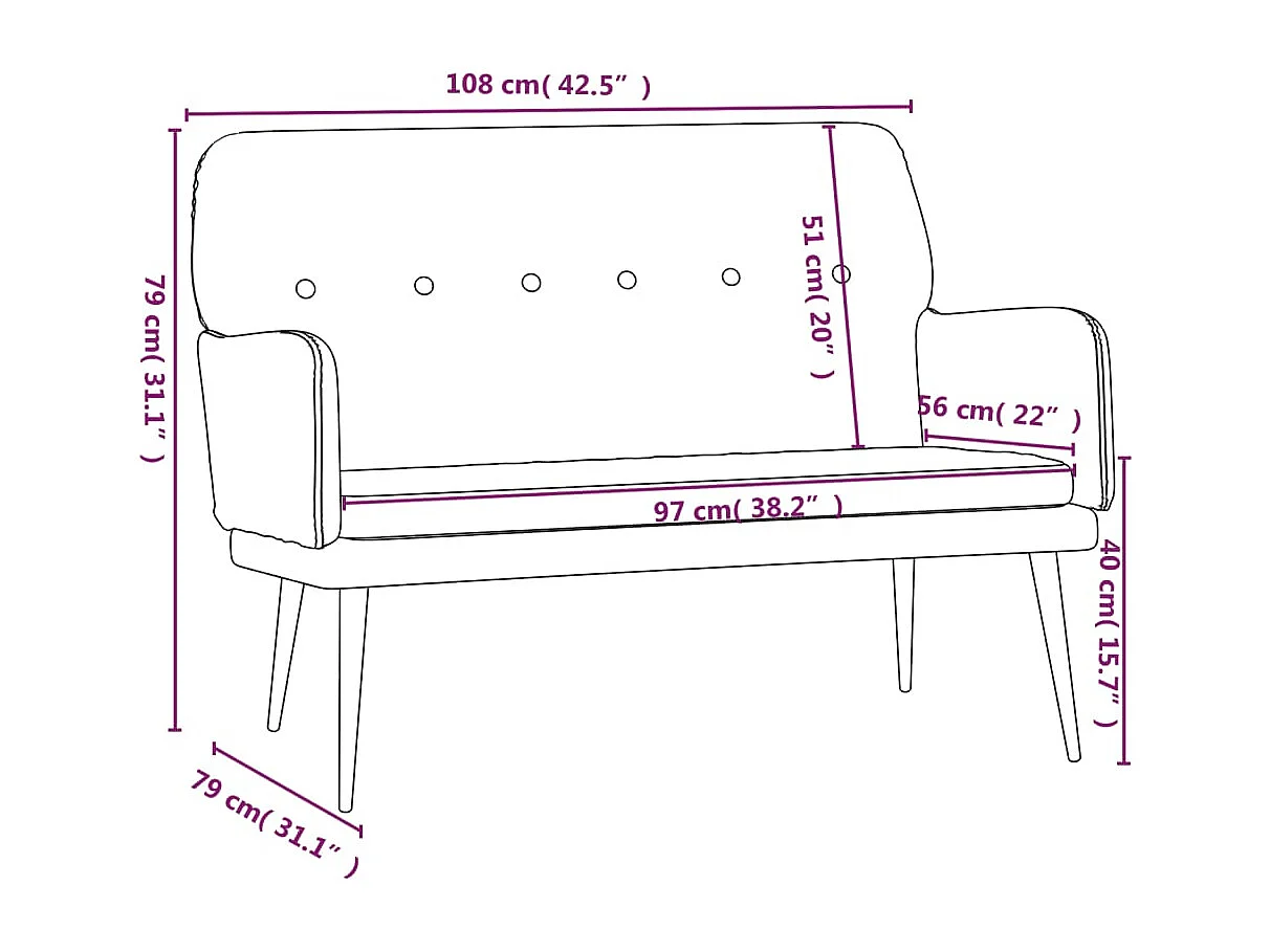 Banc Crème 108x79x79 cm Velours