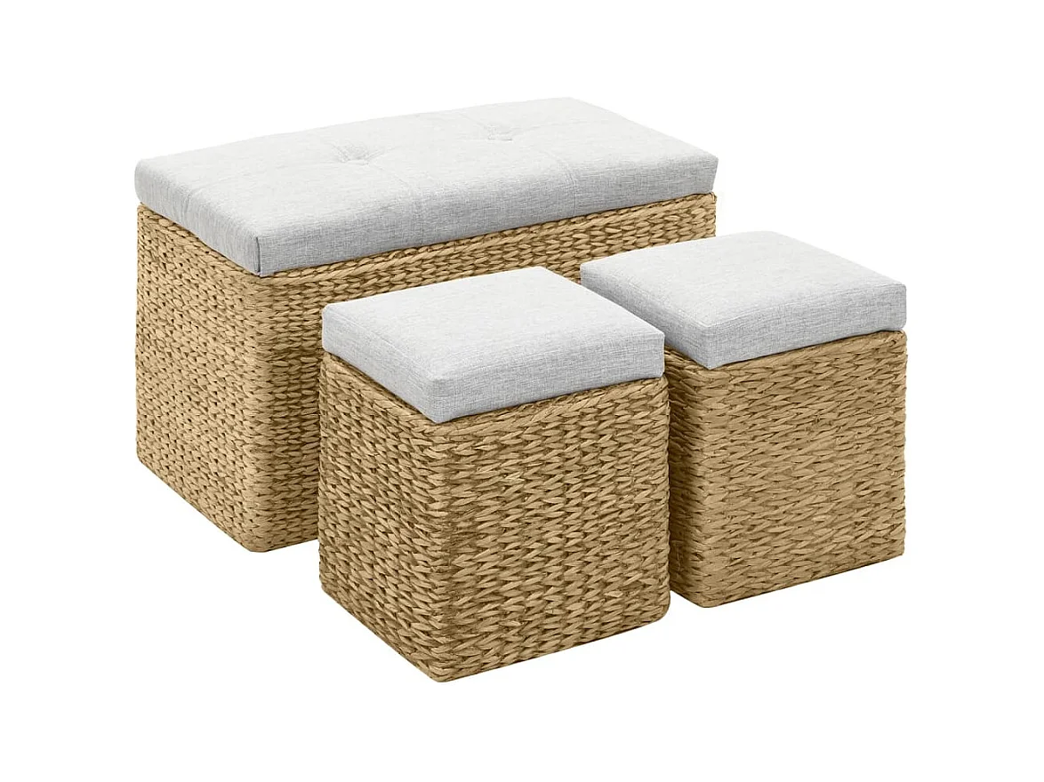 Banc avec 2 poufs Jacinthe d'eau Gris