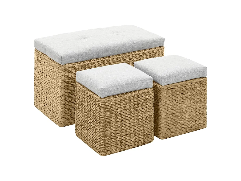 Banc avec 2 poufs Jacinthe d'eau Gris