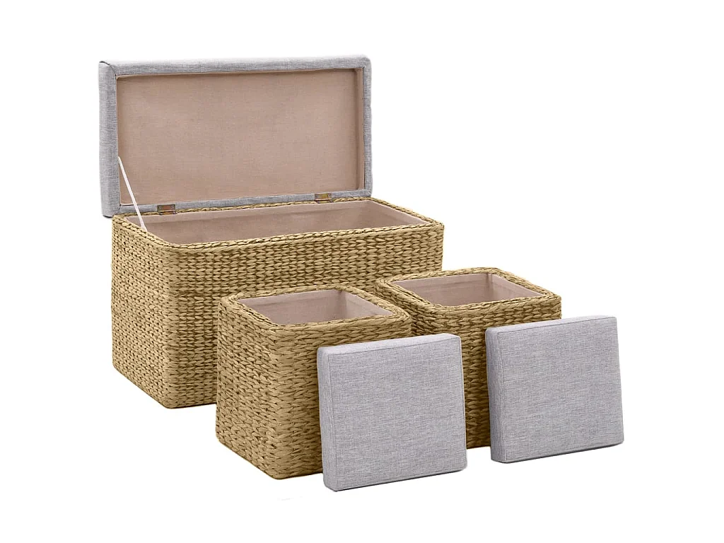 Banc avec 2 poufs Jacinthe d'eau Gris