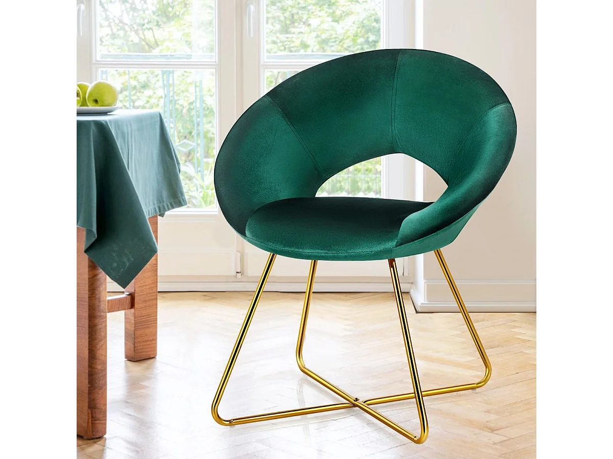 Chaise de Salle à Manger, Fauteuil en Velours Pieds en Métal Doré Style Scandinave Moderne (Vert Foncé)