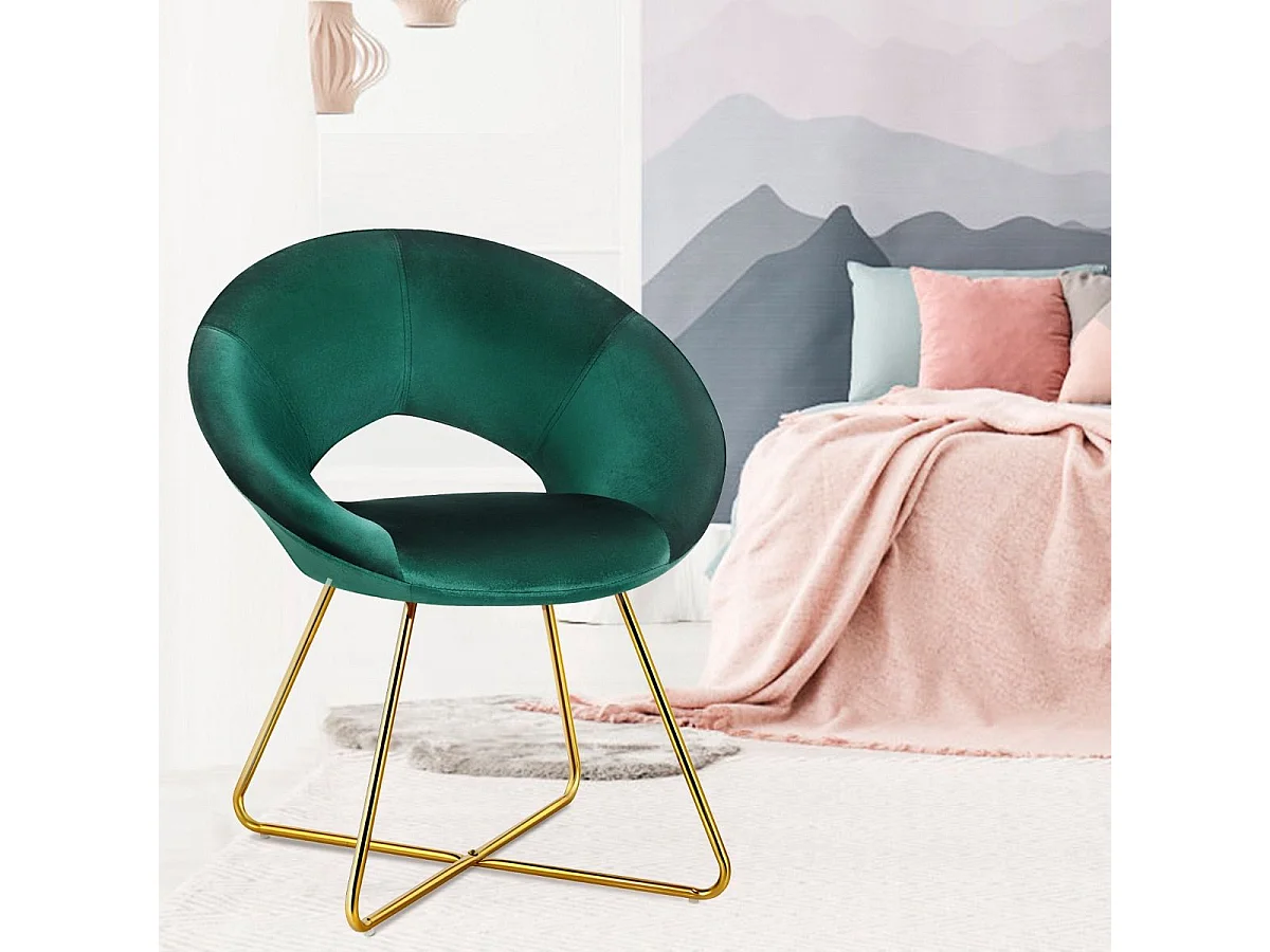 Chaise de Salle à Manger, Fauteuil en Velours Pieds en Métal Doré Style Scandinave Moderne (Vert Foncé)