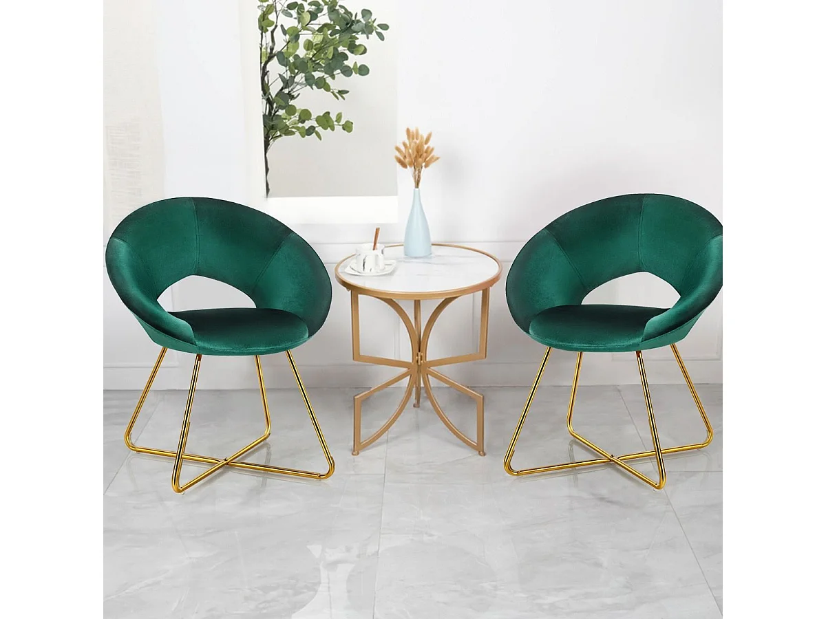 Chaise de Salle à Manger, Fauteuil en Velours Pieds en Métal Doré Style Scandinave Moderne (Vert Foncé)