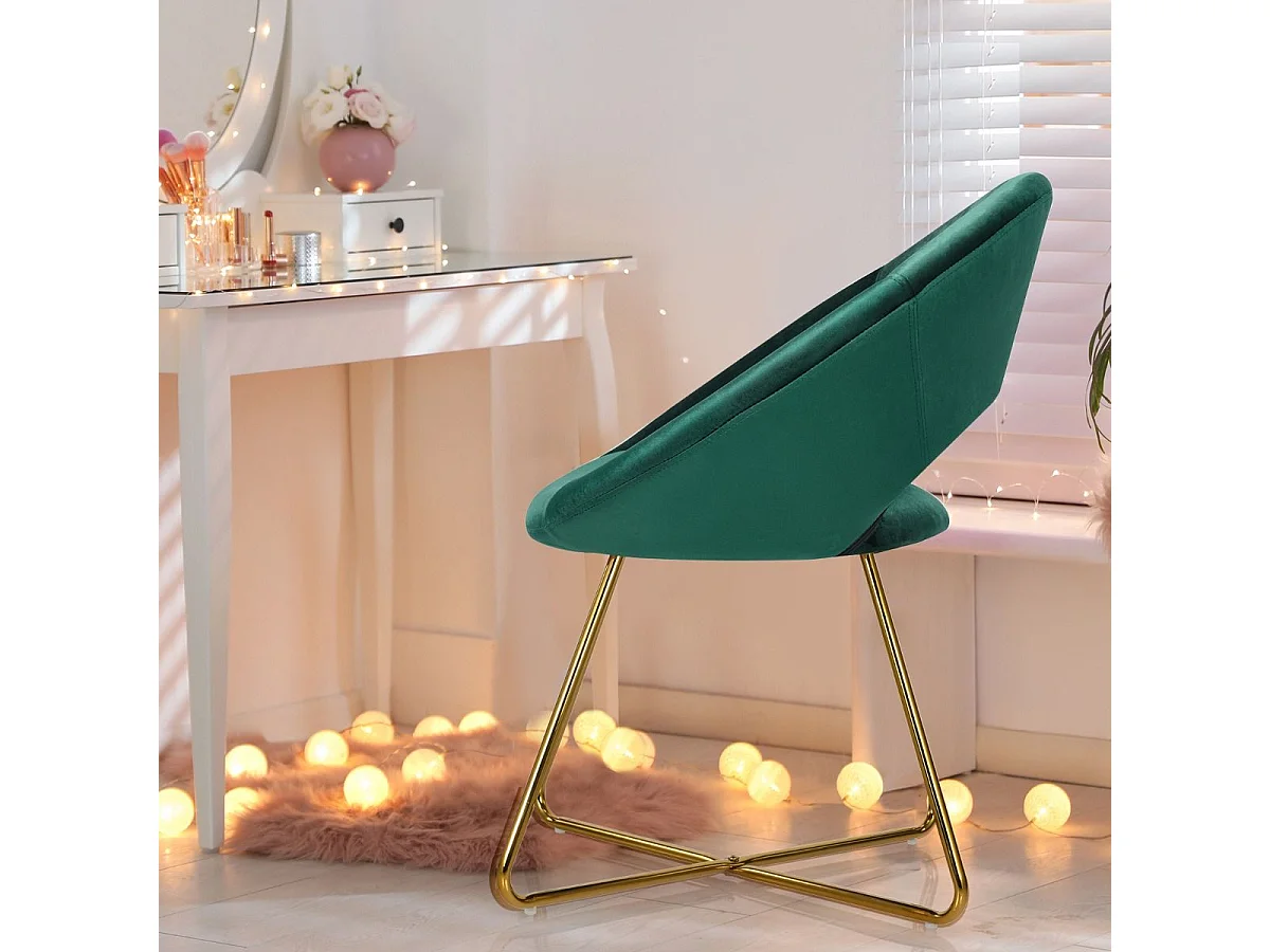 Chaise de Salle à Manger, Fauteuil en Velours Pieds en Métal Doré Style Scandinave Moderne (Vert Foncé)