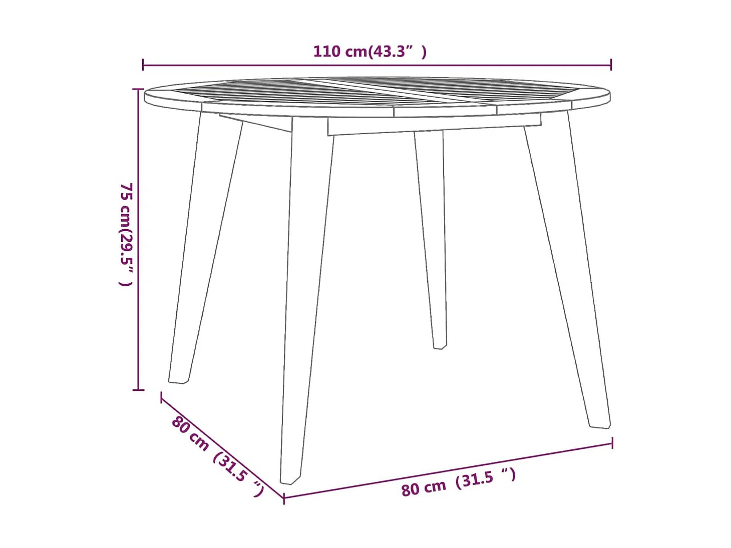 Table de jardin Ø110x75 cm Bois d'acacia solide