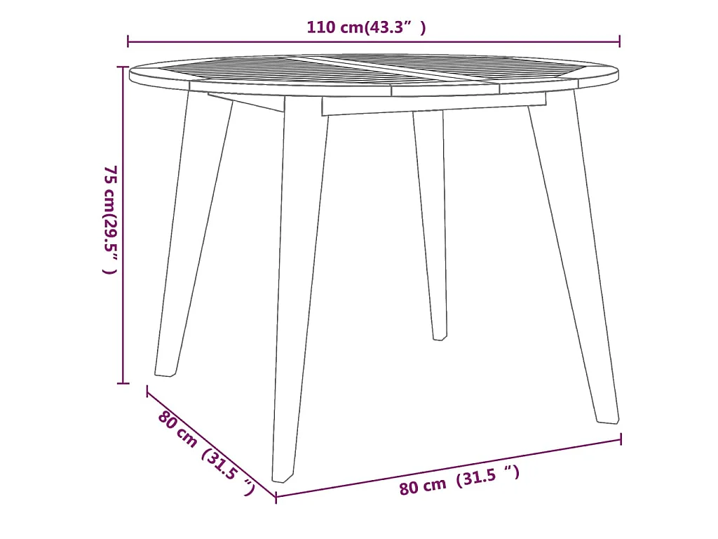Tavolo da Giardino Ø110x75 cm in Legno Massello di Acacia