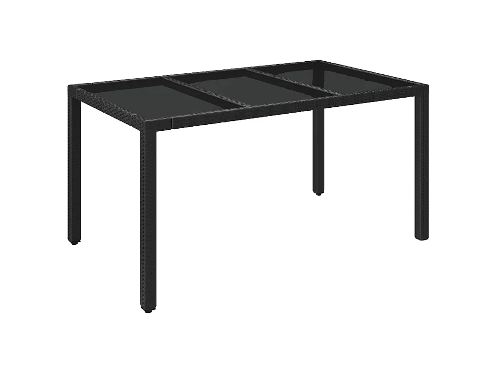 Table de jardin dessus en verre Noir 150x90x75cm Résine tressée