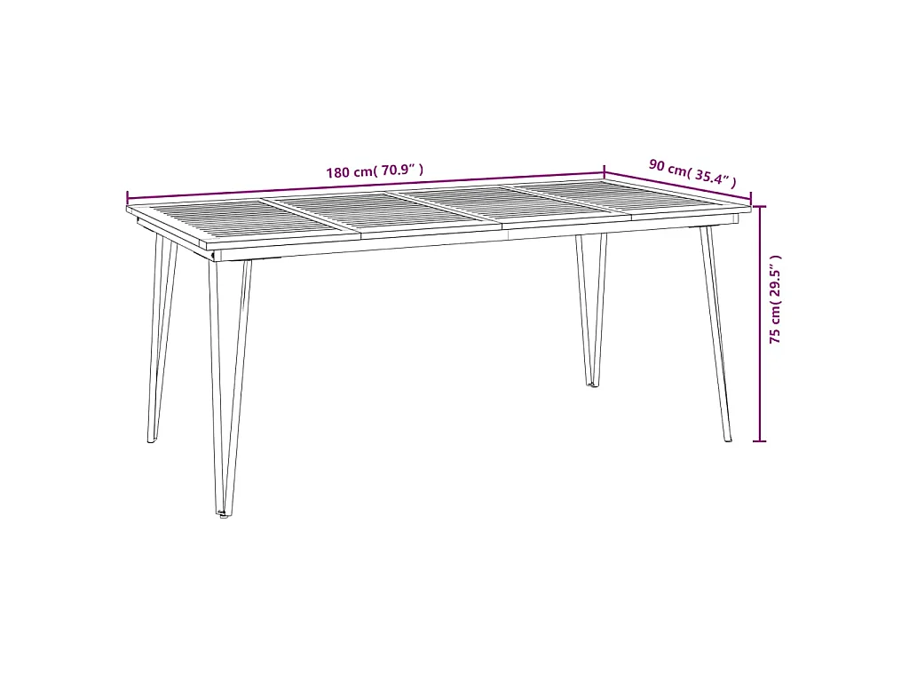 Tavolo Giardino con Gambe Forcella 180x90x75 cm Massello Acacia