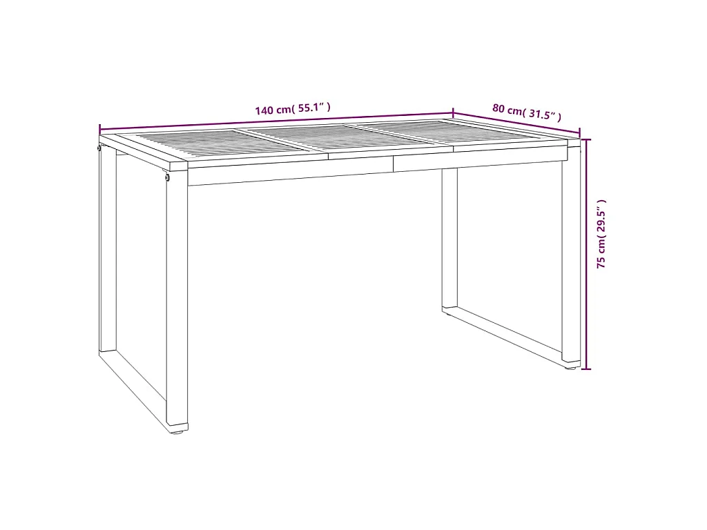 Tuintafel met U-vormige poten 140x80x75 cm massief acaciahout