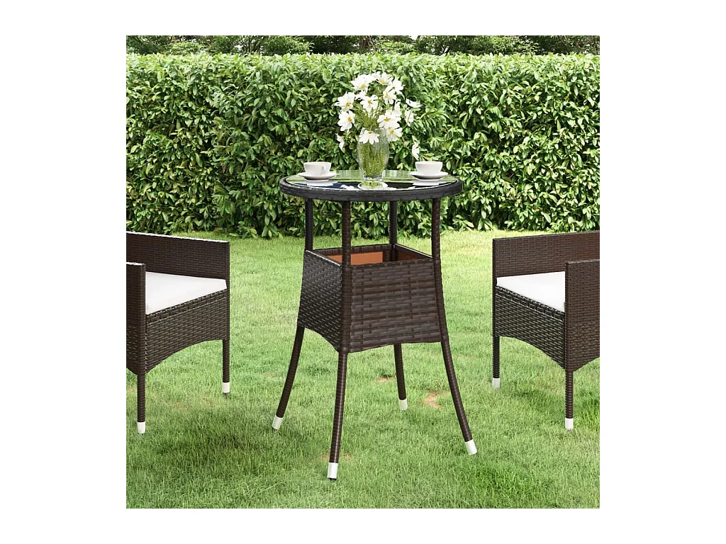 Tuintafel Ø60x75 cm gehard glas en poly rattan bruin