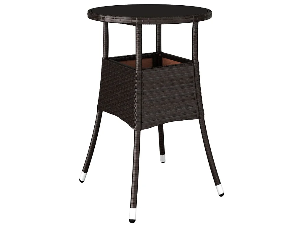 Tuintafel Ø60x75 cm gehard glas en poly rattan bruin