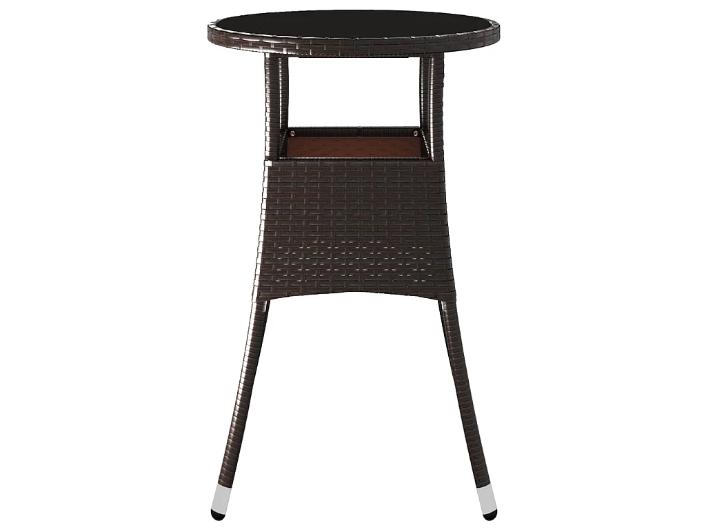 Tuintafel Ø60x75 cm gehard glas en poly rattan bruin