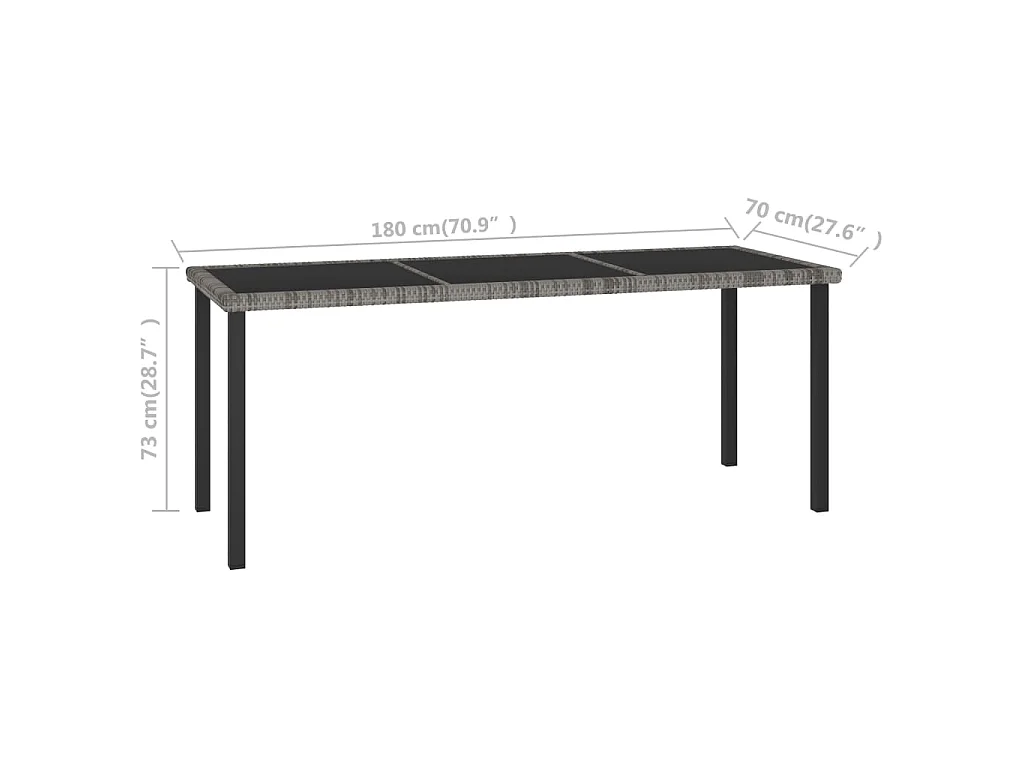 Tuintafel 180x70x73 cm poly rattan grijs