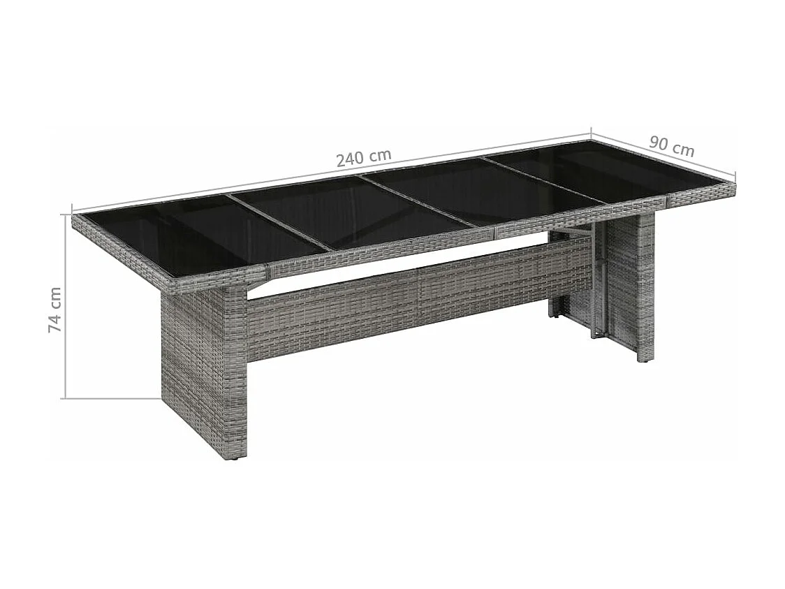 Table de jardin 240x90x74 cm Résine tressée et verre