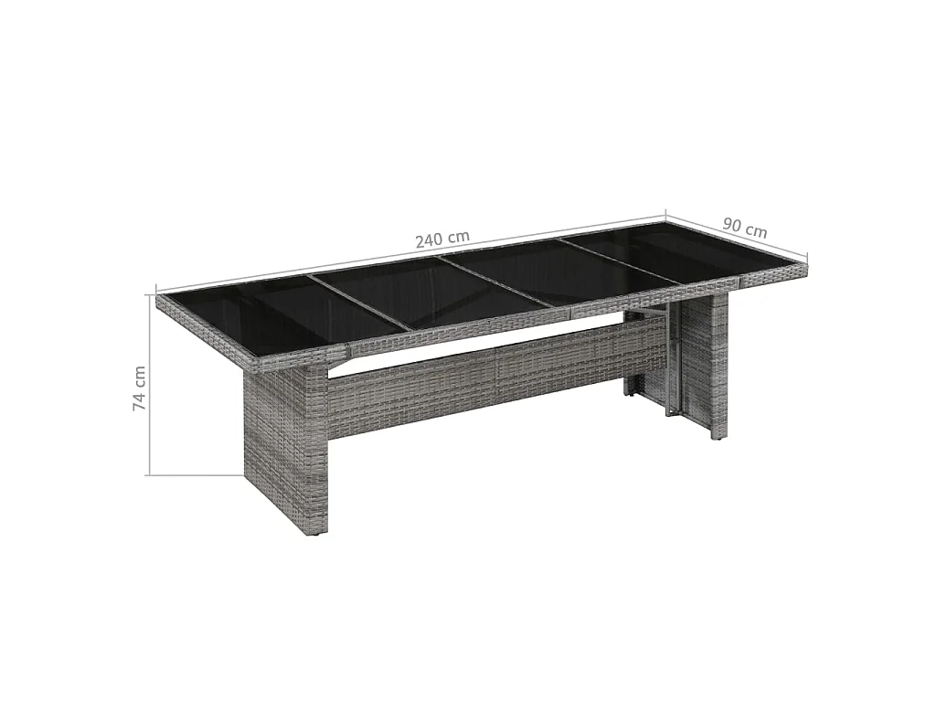 Gartentisch 240x90x74 cm Poly Rattan und Glas
