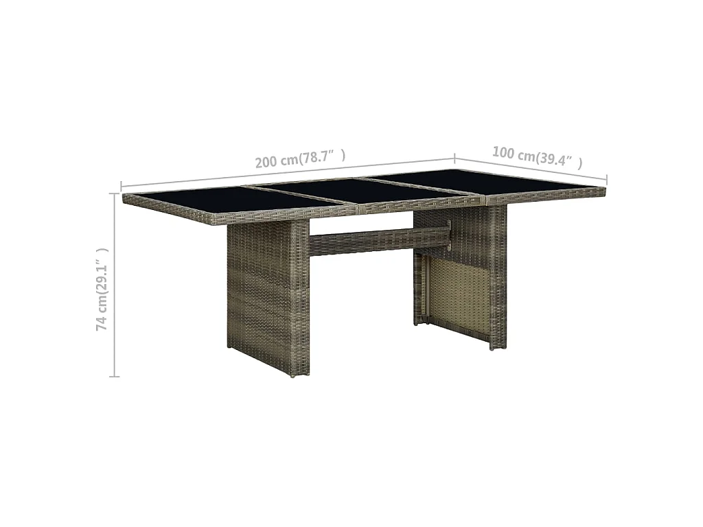 Tuintafel poly rattan en gehard glas bruin