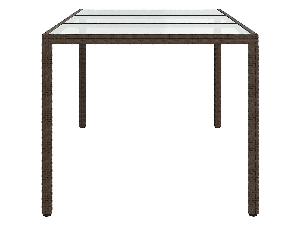 Tuintafel 190x90x75 cm gehard glas en poly rattan bruin