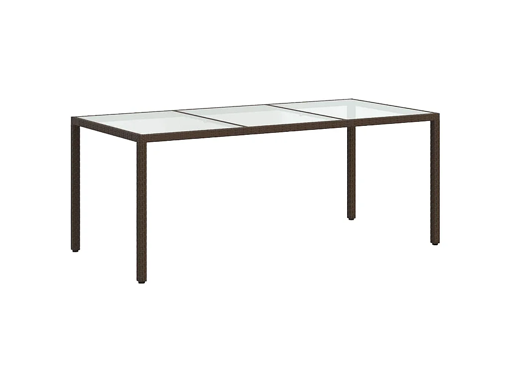 Tuintafel 190x90x75 cm gehard glas en poly rattan bruin