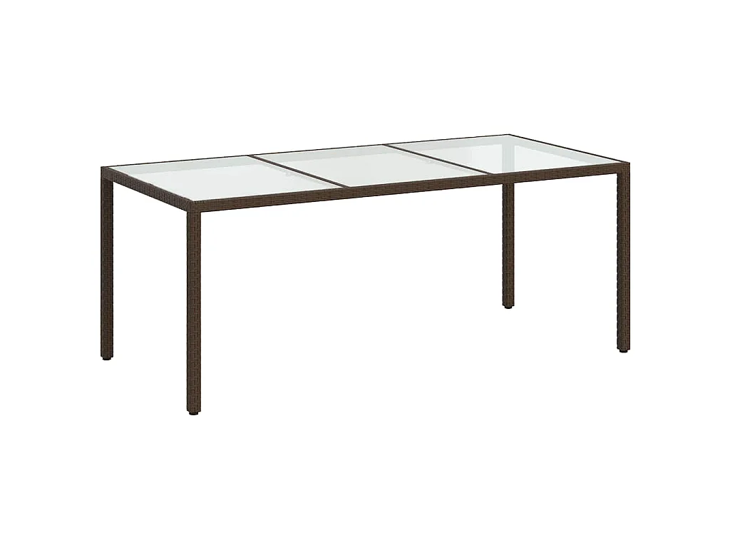 Tuintafel 190x90x75 cm gehard glas en poly rattan bruin