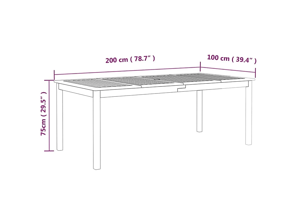 Table de jardin Gris 200x100x75 cm Bois d'acacia solide