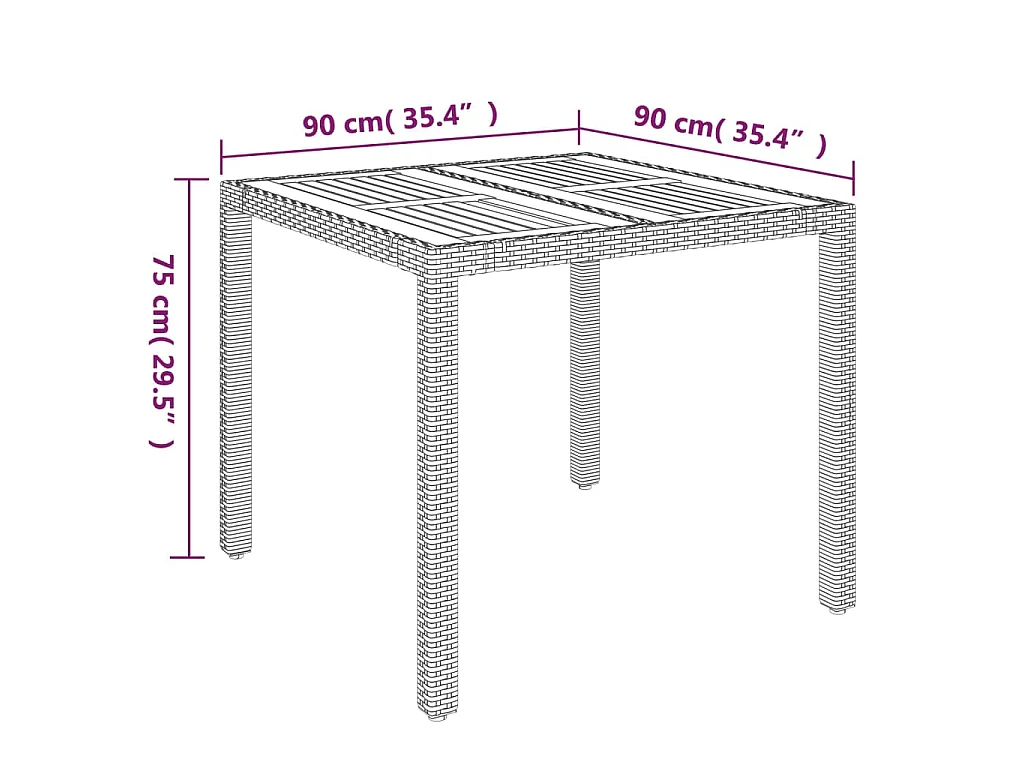 Tavolo da Giardino Piano in Legno Grigio 90x90x75 cm Polyrattan