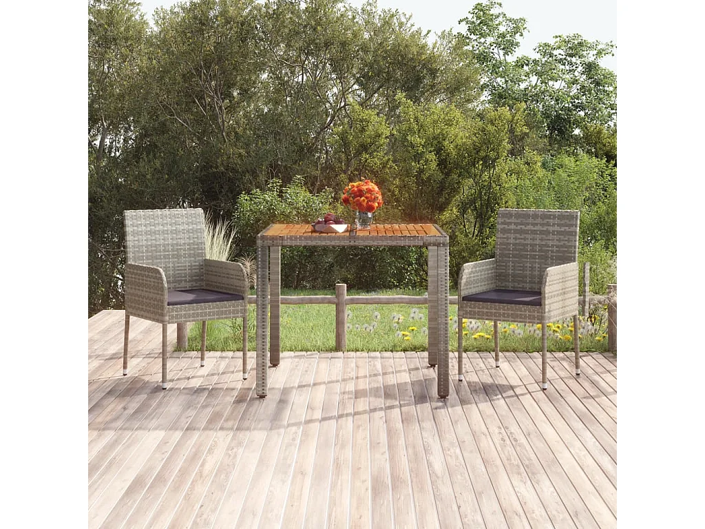 Tavolo da Giardino Piano in Legno Grigio 90x90x75 cm Polyrattan