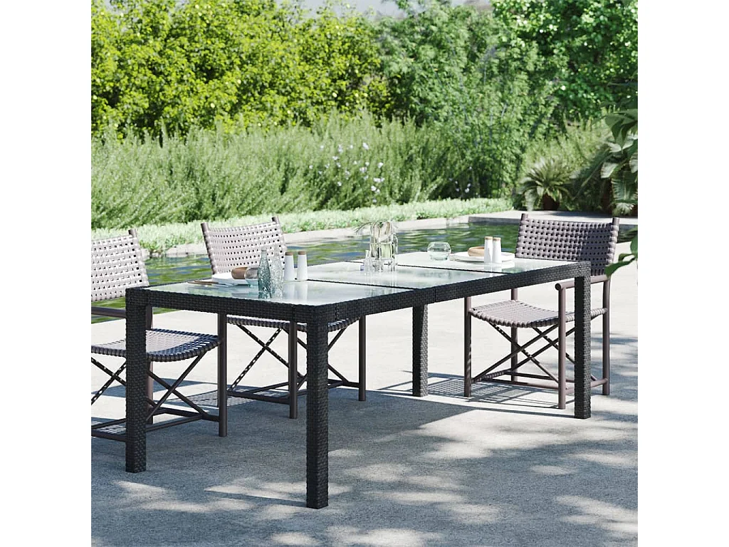 Tuintafel 190x90x75 cm gehard glas en poly rattan black