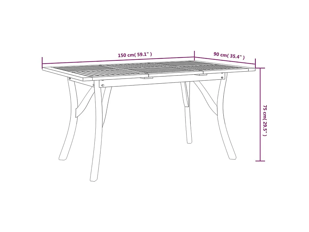 Tuintafel 150x90x75 cm massief acaciahout