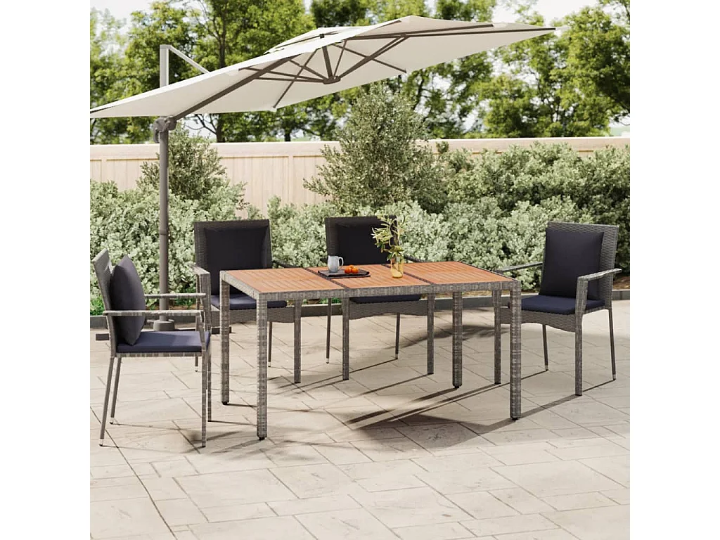 Tuintafel met houten blad poly ratten en acaciahout grijs