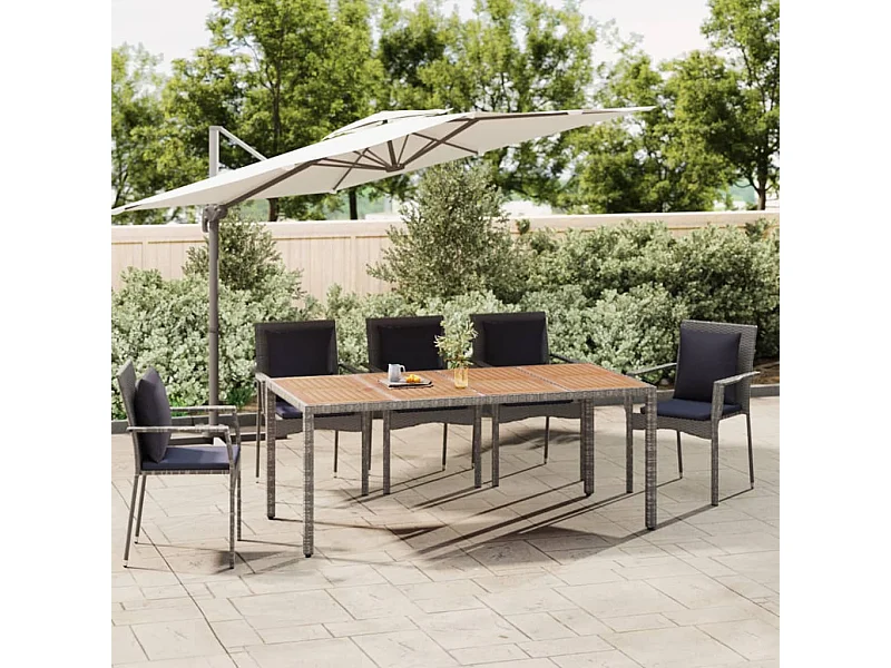 Gartentisch mit Holzplatte Grau Poly Rattan & Massivholz Akazie