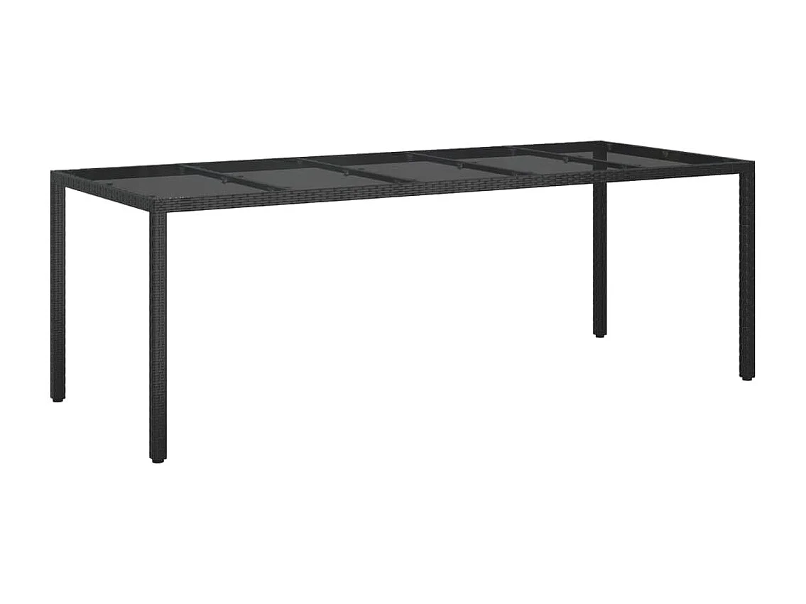 Tuintafel 250x100x75 cm gehard glas en poly rattan zwart